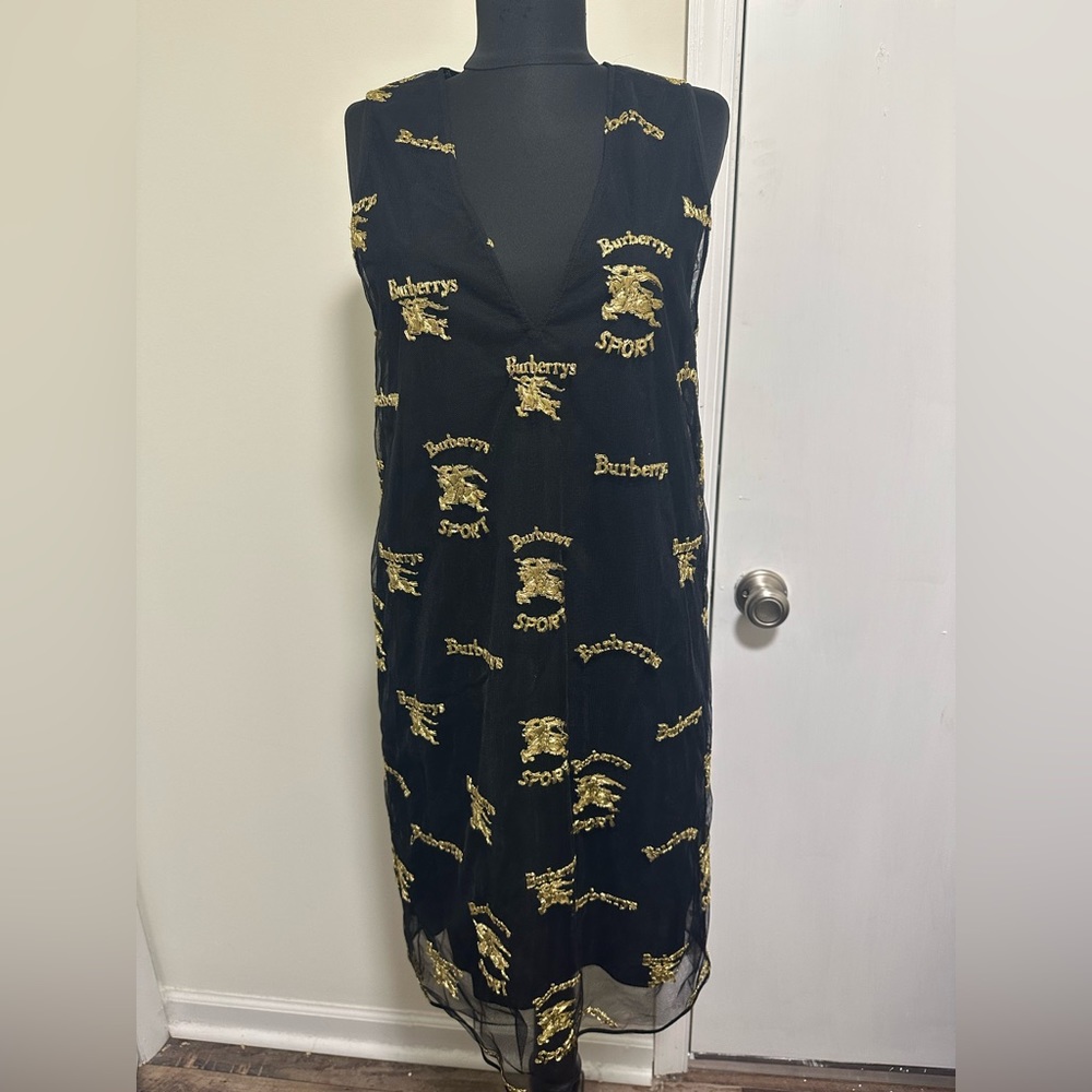 Burberry Ladies Formal Black & Gold Embroi Dress US 4